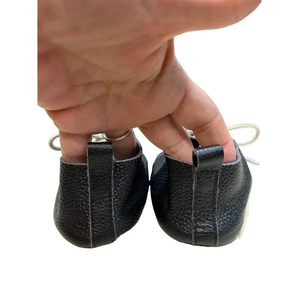 Kids Monkey Feet Sz. 7 Black Lace UP Moccasin‎ Leather Shoes